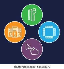 Hardware icons set. set of 4 hardware outline icons such as trowel, wire, cpu