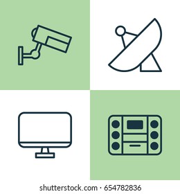Hardware Icons Set. Collection Of Antenna, Surveillance, Boombox And Other Elements. Also Includes Symbols Such As Antenna, Music, Monitor.