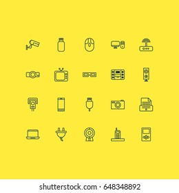 Hardware Icons Set. Collection Of Boombox, Personal Computer, Usb And Other Elements. Also Includes Symbols Such As Cable, Control, Slide.