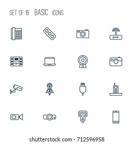 Hardware Icons Set. Collection Of Broadcast, Boombox, Cctv And Other Elements. Also Includes Symbols Such As Router, Smartphone, Slide.