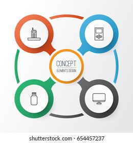 Hardware Icons Set. Collection Of Call, Computer Monitor, Player And Other Elements. Also Includes Symbols Such As Mp3, Player, Drive.