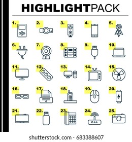 Hardware Icons Set. Collection Of Call, Ventilator, Boombox And Other Elements. Also Includes Symbols Such As Gadget, Plug, Ventilator.