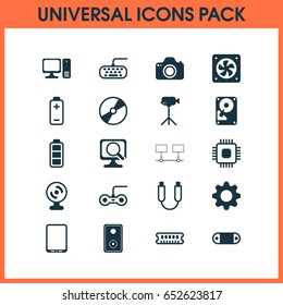 Hardware Icons Set. Collection Of Cd-Rom, Hdd, Chip And Other Elements. Also Includes Symbols Such As Gaming, Movie, Desktop.