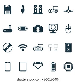 Hardware Icons Set. Collection Of Chip, Diskette, Audio Device And Other Elements. Also Includes Symbols Such As Dskette, Speaker, Monitor.