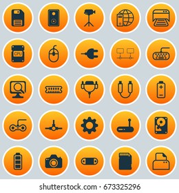 Hardware Icons Set. Collection Of Connector, Diskette, Vga Cord And Other Elements. Also Includes Symbols Such As Hdd, Usb, Processor.