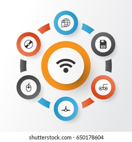 Hardware Icons Set. Collection Of Control Device, Network Structure, Wireless And Other Elements. Also Includes Symbols Such As Gamepad, Cd, Network.