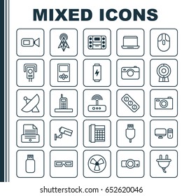 Hardware Icons Set. Collection Of Cursor Mouse, Work Phone, Antenna And Other Elements. Also Includes Symbols Such As Player, Security, Switch.