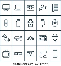 Hardware Icons Set. Collection Of Extension Cord, Boombox, Surveillance And Other Elements. Also Includes Symbols Such As Plug, Projector, Music.