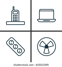 Hardware Icons Set. Collection Of Extension Cord, Notebook, Ventilator And Other Elements. Also Includes Symbols Such As Notebook, Ventilator, Computer.