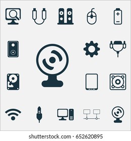 Hardware Icons Set. Collection Of Hdd, Vga Cord, Control Device And Other Elements. Also Includes Symbols Such As Vga, Monitor, Storage.