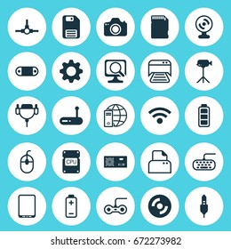 Hardware Icons Set. Collection Of Network Structure, Memory Card, Power Generator And Other Elements. Also Includes Symbols Such As Photocopy, Floppy, Keypad.