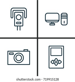 Hardware Icons Set. Collection Of Personal Computer, Player, Cctv And Other Elements. Also Includes Symbols Such As Mp3, Device, Desktop.