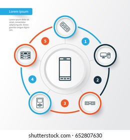 Hardware Icons Set. Collection Of Player, Personal Computer, Extension Cord And Other Elements. Also Includes Symbols Such As Spectacles, Music, Extension.