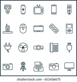 Hardware Icons Set. Collection Of Socket, Presentation, Ventilator And Other Elements. Also Includes Symbols Such As Phone, Cursor, Socket.