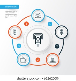 Hardware Icons Set. Collection Of Speaker, Call, Photographing And Other Elements. Also Includes Symbols Such As Tv, Control, Loudspeaker.