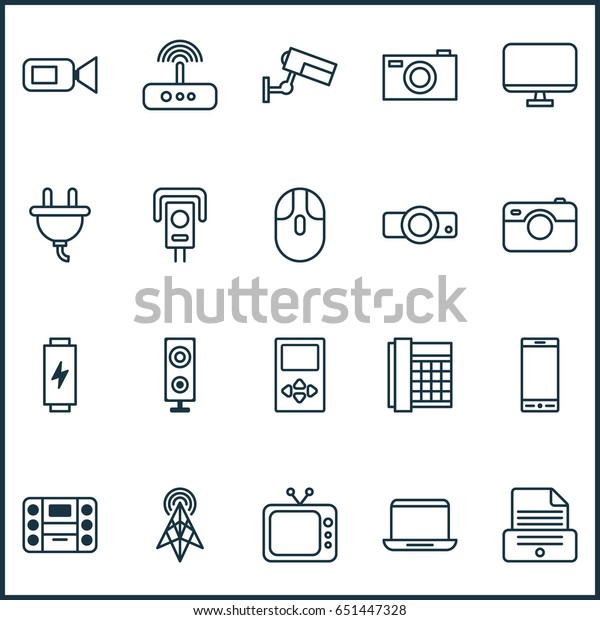 Hardware Icons Set. Collection Of
Video Camcorder, Presentation, Speaker And Other Elements. Also
Includes Symbols Such As Electrical, Television,
Monitor.