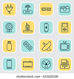Hardware Icons Set. Collection Of Web Discussing, Spectacles, Call And Other Elements. Also Includes Symbols Such As Photocopy, Usb, Socket.