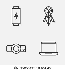Hardware Icons Set. Collection Of Wireless Router, Charge, Presentation And Other Elements. Also Includes Symbols Such As Computer, Projector, Presentation.