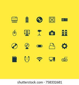 Hardware Icons Set With Memory Card, Camcorder, Accumulator Sign And Other File Scanner Elements. Isolated Vector Illustration Hardware Icons.