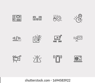 Hardware Icons Set. Mother Board And Hardware Icons With Programming, Audio Recorder And Real Time Location. Set Of Stereo For Web App Logo UI Design.