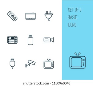 Hardware icons set with plug, tv, socket and other usb elements. Isolated vector illustration hardware icons.