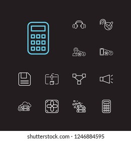 Hardware icons set. Steamroller and hardware icons with geolocation service, database and blockchain. Set of audio for web app logo UI design.