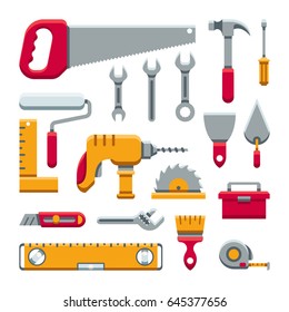 Hardware industrial tools kit flat vector icons