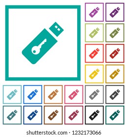 Hardware key flat color icons with quadrant frames on white background