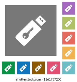 Hardware key flat icons on simple color square backgrounds