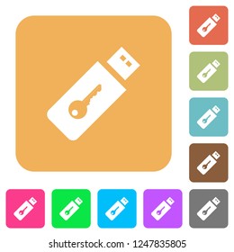 Hardware key flat icons on rounded square vivid color backgrounds.