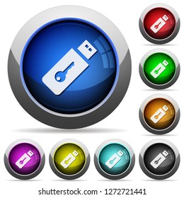 Hardware key icons in round glossy buttons with steel frames