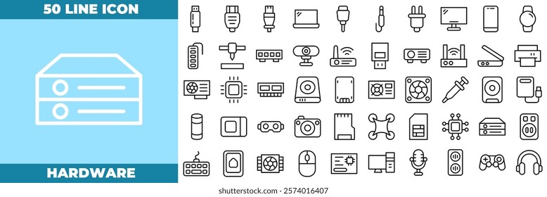 Hardware Line Editable Icons set. Vector illustration in modern thin line style of hardware icons: computer, hardware, electronic, etc