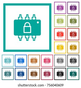 Hardware locked flat color icons with quadrant frames on white background