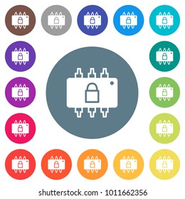 Hardware locked flat white icons on round color backgrounds. 17 background color variations are included.