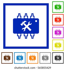 Hardware maintenance flat color icons in square frames on white background