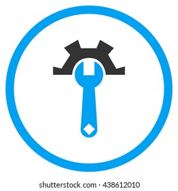 Hardware Maintenance vector bicolor icon. Image style is a flat icon symbol inside a circle, blue and gray colors, white background.