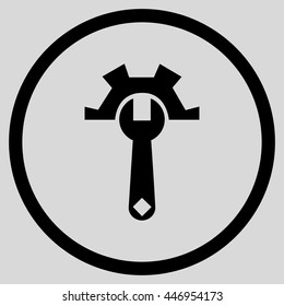 Hardware Maintenance vector icon. Image style is a flat icon symbol inside a circle, black color, light gray background.