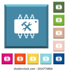 Hardware maintenance white icons on edged square buttons in various trendy colors