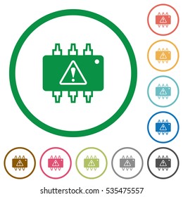 Hardware malfunction flat color icons in round outlines