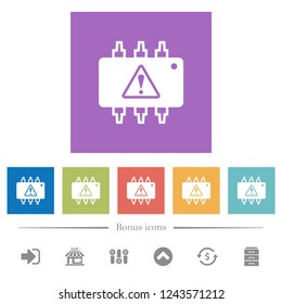 Hardware malfunction flat white icons in square backgrounds. 6 bonus icons included.