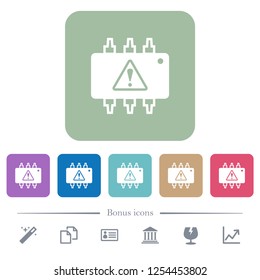Hardware malfunction white flat icons on color rounded square backgrounds. 6 bonus icons included