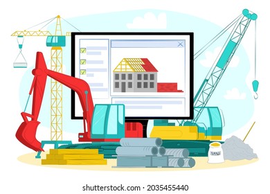 Hardware online shop, vector illustration. Flat professional equipment for construction, web store with industry tools and material.