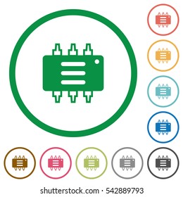 Hardware options flat color icons in round outlines on white background