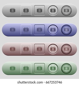 Hardware options icons on rounded horizontal menu bars in different colors and button styles