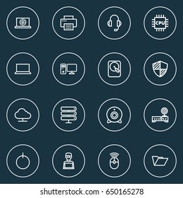 Hardware Outline Icons Set. Collection Of Notebook, Modem, Laptop And Other Elements. Also Includes Symbols Such As Peripheral, Dossier, Computer. Hardware Outline Icons Set. Collection Of Notebook, Modem, Laptop And Other Elements. Also Includes Symbols Such As Peripheral, Dossier, Computer.