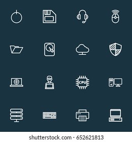 Hardware Outline Icons Set. Collection Of Power, Printer, PC And Other Elements. Also Includes Symbols Such As Online, Device, Connect.