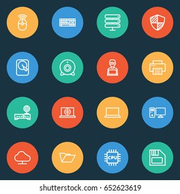 Hardware Outline Icons Set. Collection Of Camera, Laptop, Storage And Other Elements. Also Includes Symbols Such As Firewall, Peripheral, Storage.