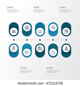 Hardware Outline Icons Set. Collection Of Peripheral, Earphones, Floppy And Other Elements. Also Includes Symbols Such As Device, Power, Hard.