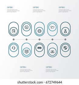 Hardware Outline Icons Set. Collection Of File, Printer, Protect And Other Elements. Also Includes Symbols Such As Dossier, Computer, Notebook.