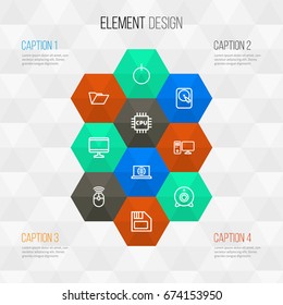 Hardware Outline Icons Set. Collection Of Web, Power, File And Other Elements. Also Includes Symbols Such As PC, Folder, Central.